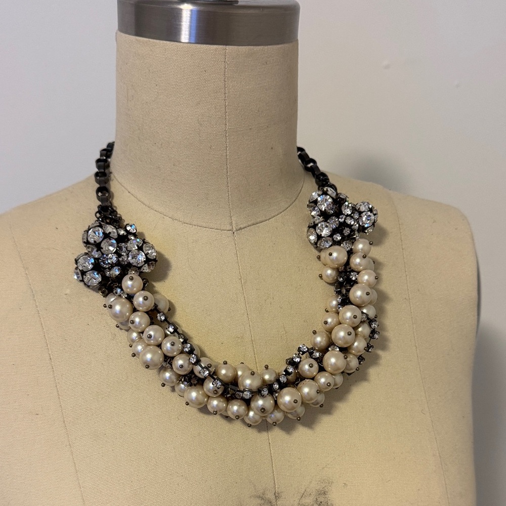 J. Crew Black and Pearl Floral Necklace